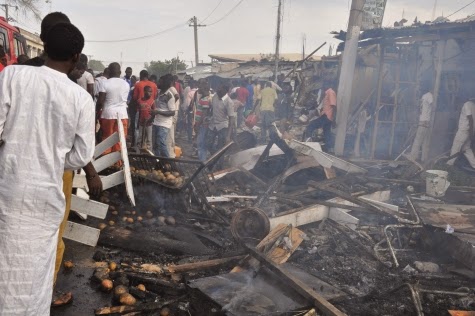 Photos: Scene of today's bomb blast in Maiduguri market