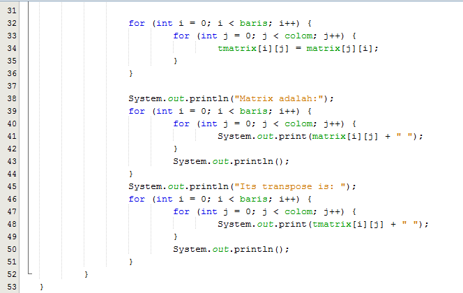 java source tranpose matrix 3X3 