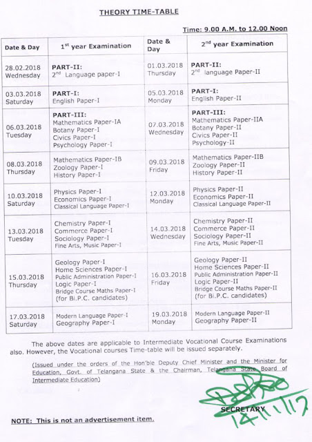 intermediate new time table 2017