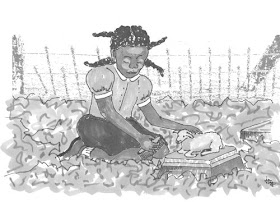 illustration of a small black girl in a cemetery from The Lonely Donkey