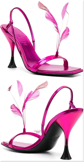 ♦Pantone Violet Rose pink 3Juin feather-detail slingback sandals #shoes #pantone #pink #brilliantluxury