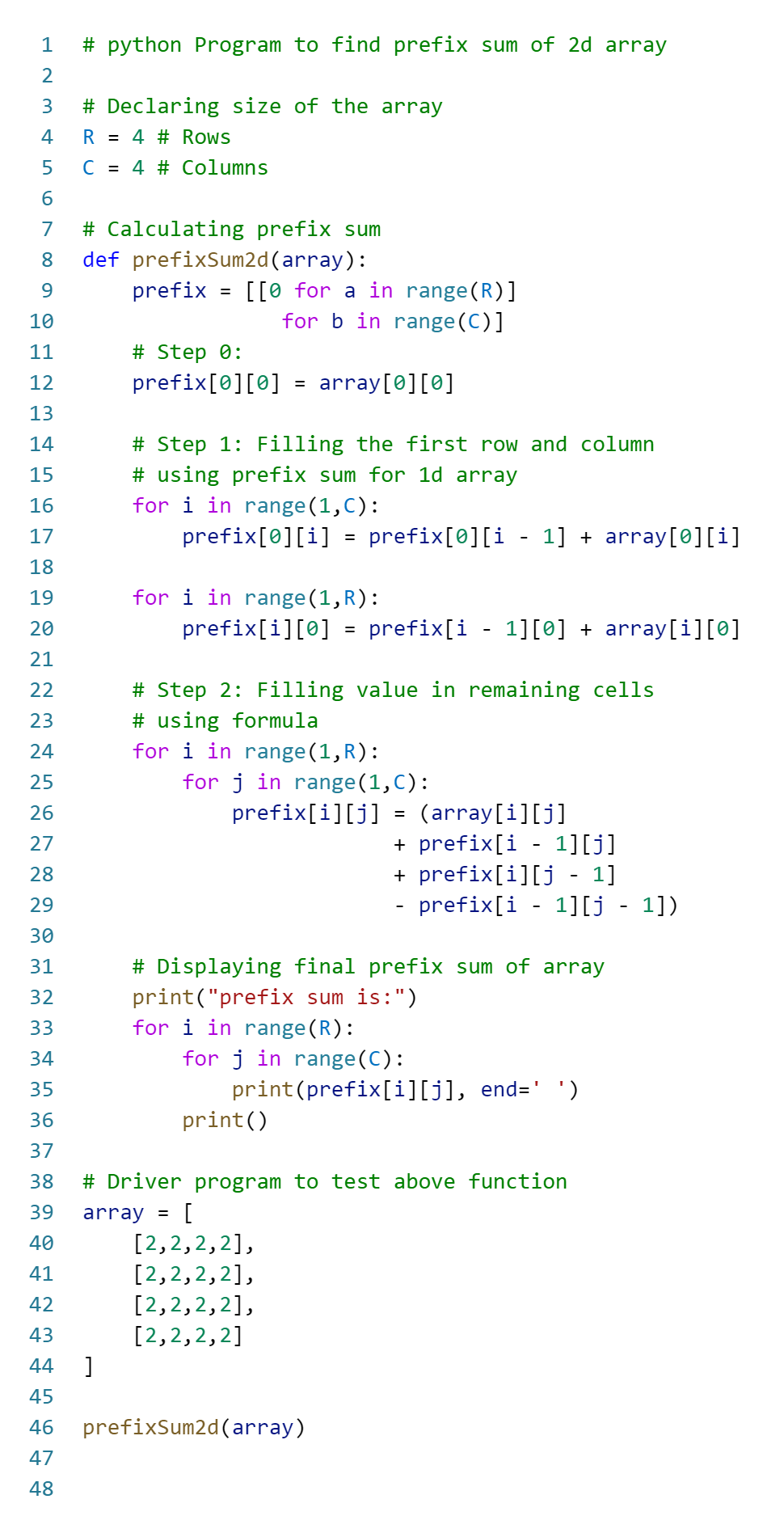 2d prefix sum in python