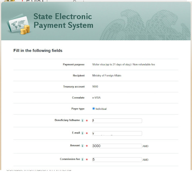 Payment e-visa Armenia