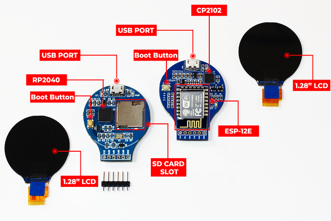 Circular Displays Come with Either an RP2040 or an ESP-12E Microcontroller on Board.