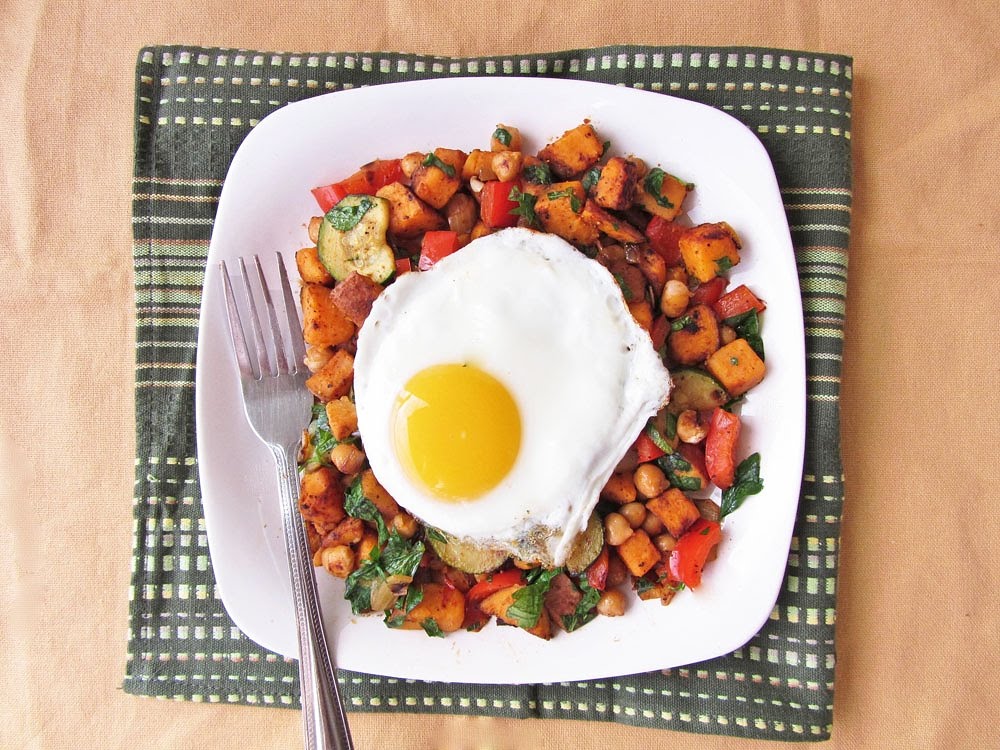 sweet potato chickpea hash with fried egg