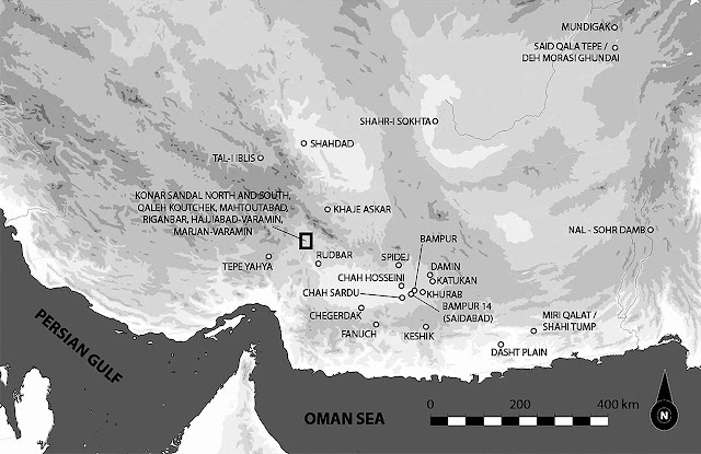 Χάρτης του νοτιοανατολικού ιρανικού οροπεδίου, συμπεριλαμβανομένων των σχετικών διερευνημένων τοποθεσιών της Εποχής του Χαλκού. η αλλουβιακή λεκάνη του Halil Rud χαρακτηρίζεται εδώ από ένα ορθογώνιο. [Credit: Eskandari, et al., Sci Rep (2024)]