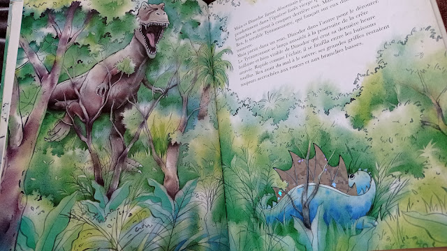 Dinodor livre pour enfant sur l'aventure d'un dinosaure contre un T-rex et un cavernosaure, de Marcus Pfister Editions Nord Sud