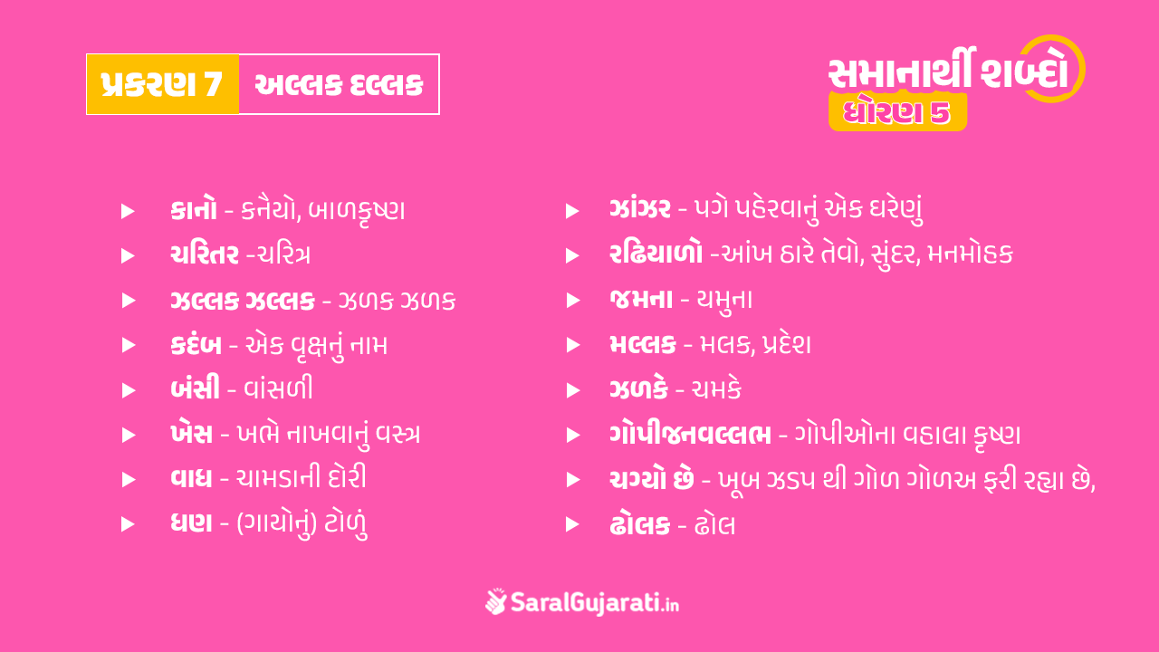 સમાનાર્થી શબ્દો ધોરણ 5 | Samanarthi Shabd Dhoran 5 [PDF]