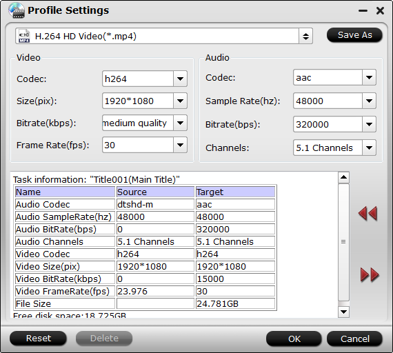 HD MP4 video settings