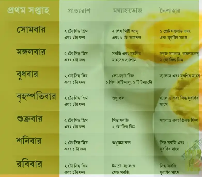 মেয়েদের ওজন কমানোর ডায়েট চার্ট