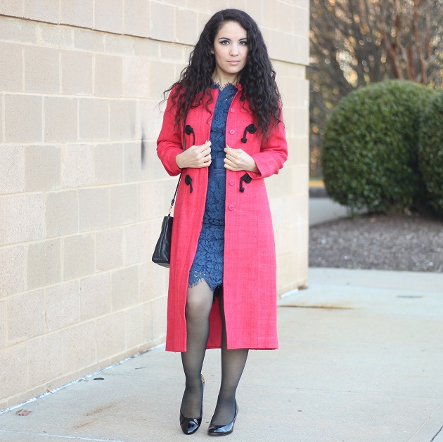 Misslook Navy Blue Lace Dress