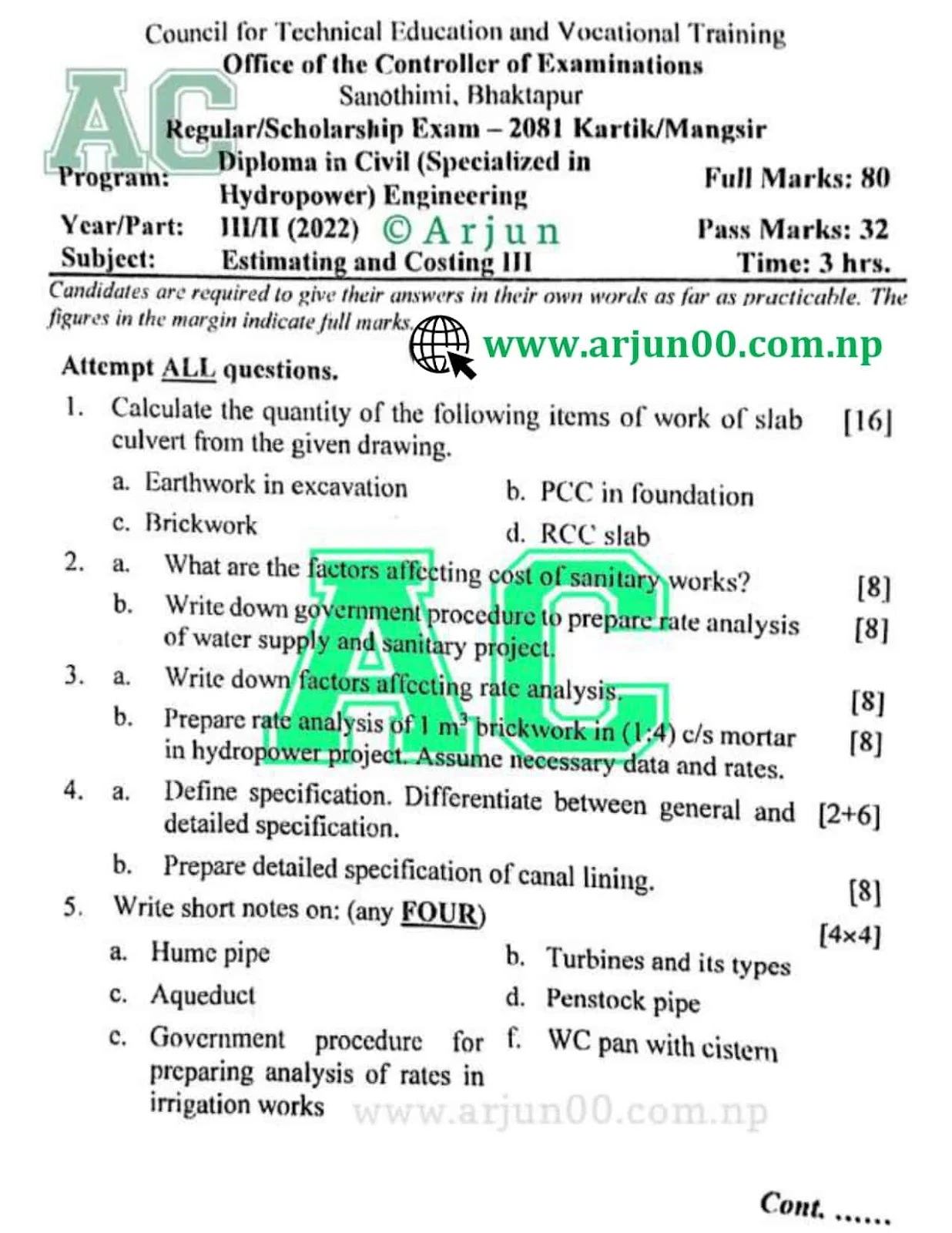 Sixth Semester :- 2081 to 2079 All Question Paper of Diploma in Civil (Specialized in Hydropower) Engineering ,CTEVT, Diploma,  Civil (Specialized in Hydropower) Question Paper, , arjun00 , DHE, Question Bank, Hydropower engineering New Question Paper sixth Semester, Construction Management Question Paper, Estimating and Costing III Question paper, Hydropower Engineering II Question Paper, Entrepreneurship Development Question Paper, Energy Management Question Paper,