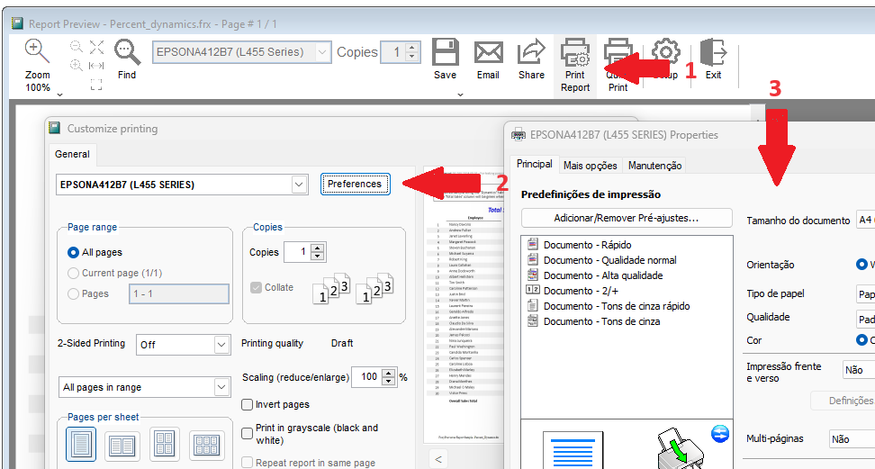 The printer driver can be accessed to change advanced properties