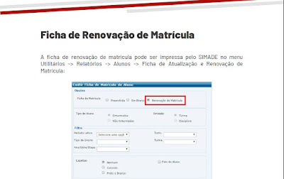 Tutorial renovar matrículas no Simade