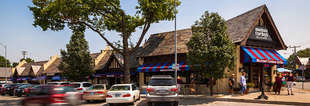 A quaint row of small shops in Kansas City, MO.