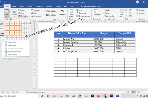 cara membuat tabel di word lewat laptop