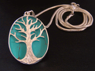 tree of life necklace with turquoise inlay