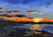Sunset over Back Cove. 5 x 7 oil on panel (sunset back cove)