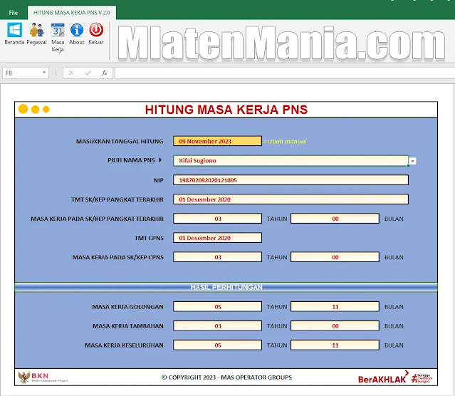 Download Aplikasi Hitung Masa Kerja Berbasis Excel V.2.0