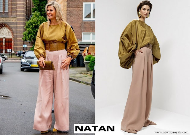 Queen Maxima wore Natan Gianni oversized top Gilson wide silk-crepe trousers
