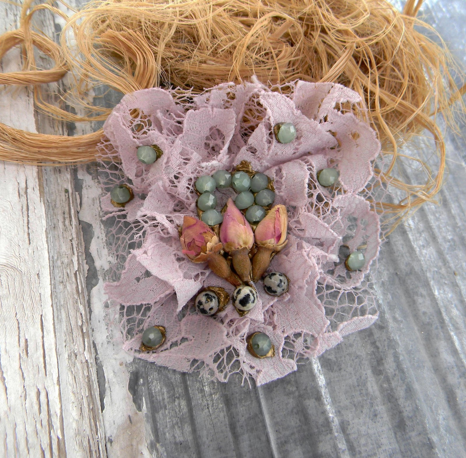 Unique Handcrfated Textile Brooch Shabby Eco Chic Inspired