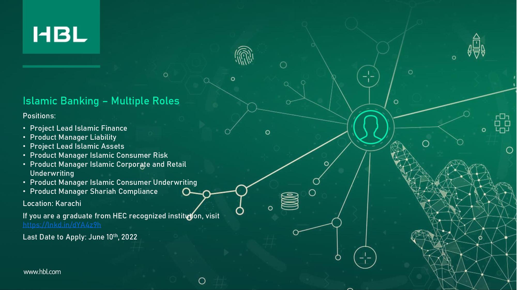 HBL is looking to hire candidates Islamic Banking