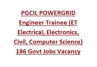 PGCIL POWERGRID Engineer Trainee (ET Electrical, Electronics, Civil, Computer Science) 186 Govt Jobs Vacancy Recruitment GATE 2023