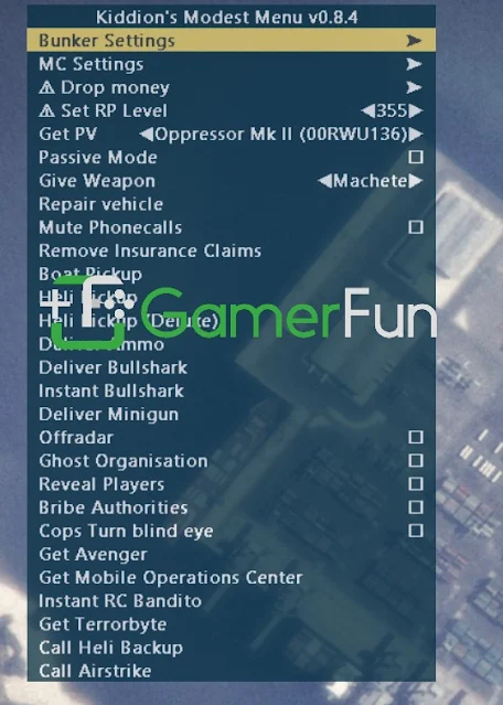 Screenshot of Kiddions Modest Menu GTA 5 Online External Hack interface