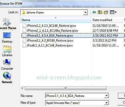 Jailbreak: Redsn0w 0.9.8b3 Browse Open IPSW 4.3.4 on Windows 7 OS