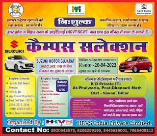 Fiat Car India Limited and Suzuki Motors - ITI Jobs Campus Placement at KD ITI, Siwan, Bihar