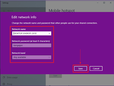 Gambar ilustrasi halaman Edit network info mobile hotspot di windows 10