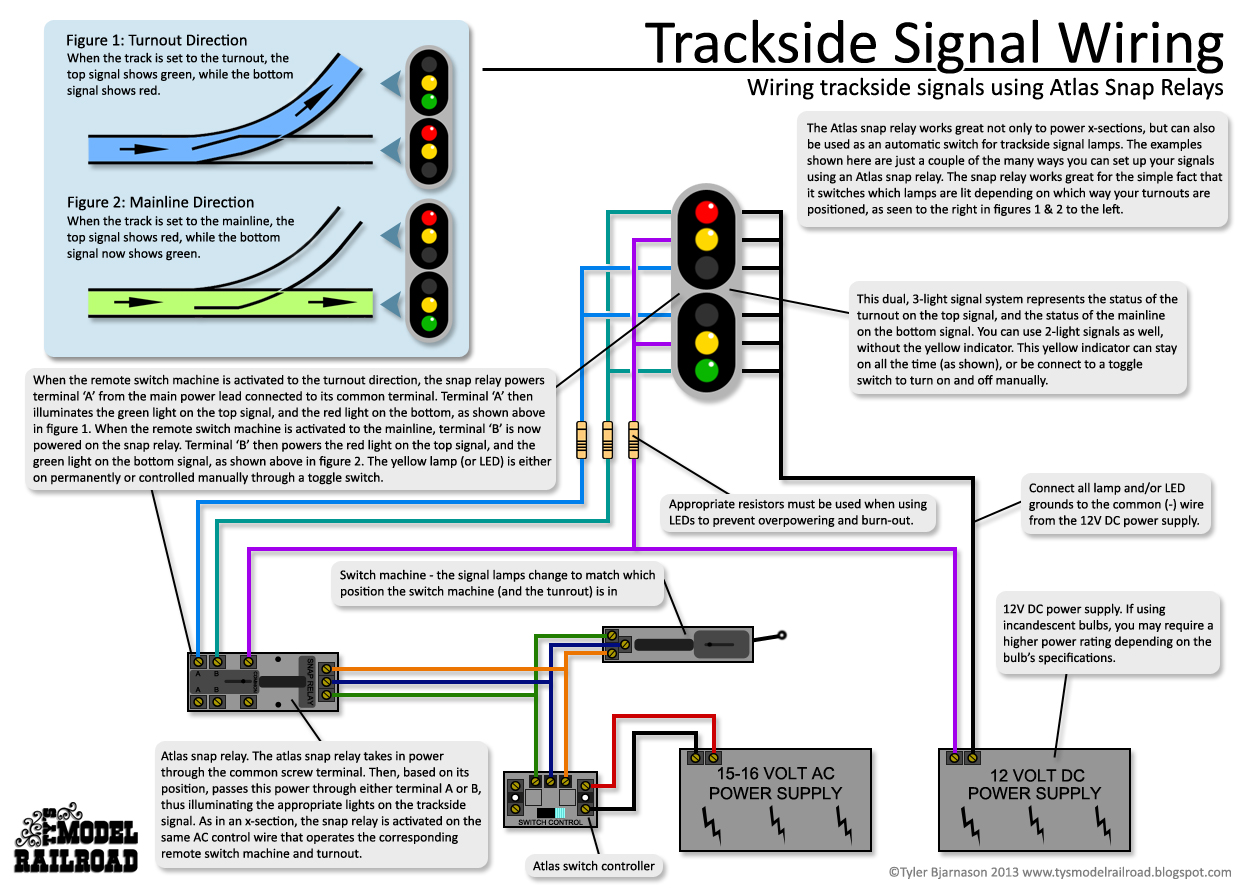 How to wire trackside signals using an Atlas snap relay and LED lamps 