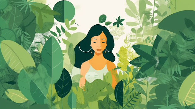 lady surrounded by plants  cartoon style