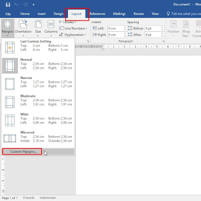 cara mengatur margin pada Microsoft Word