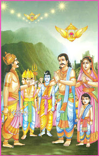 King Harishchandra and his family, receiving blessings from deities