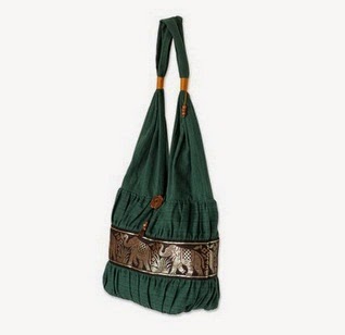 Cotton shoulder bag, 'Emerald Thai' - Elephant Embroidery Shoulder Bag