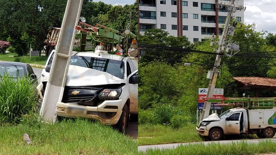 Barreiras: Uma viatura da COELBA bateu em poste de energia na avenida Aylon Macêdo