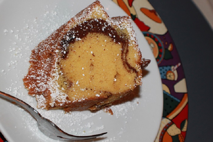 marble cake with just powdered sugar