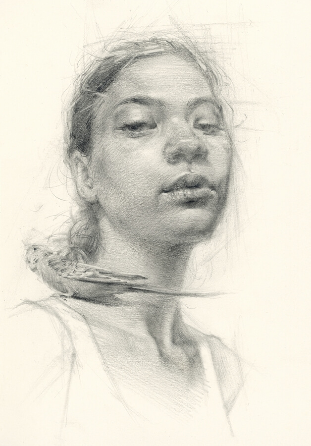 01-Girl-with-a-bird-Pencil-Portraits-Mussienko-Daria-www-designstack-co