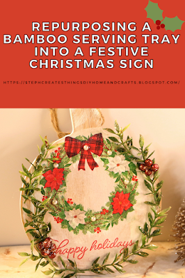 Pinterest pin showing round decorative wooden Christmas sign