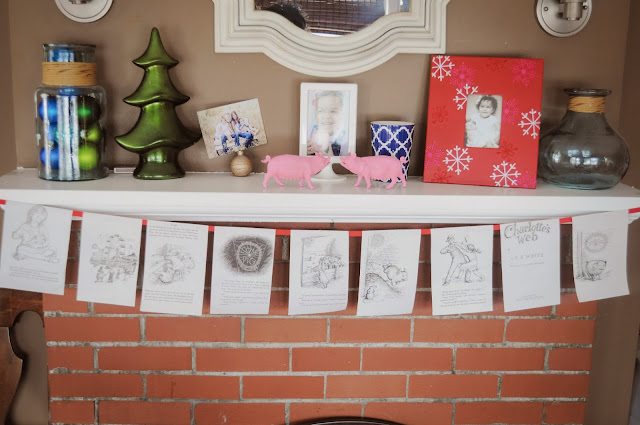 Book pages as a banner for a Charlotte's web birthday party