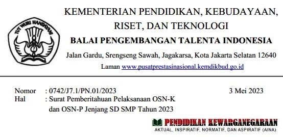 JADWAL OSN SD SMP TINGKAT KABUPATEN DAN PROVISNI TAHUN 2023