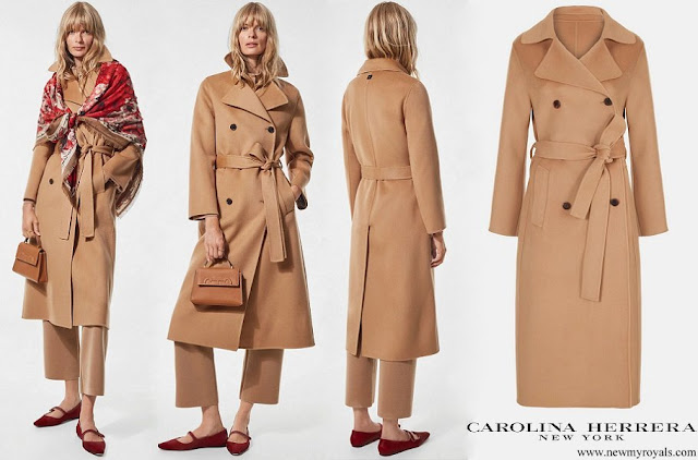 Queen Letizia wore Carolina Herrera double-faced wool straight fit coat camel