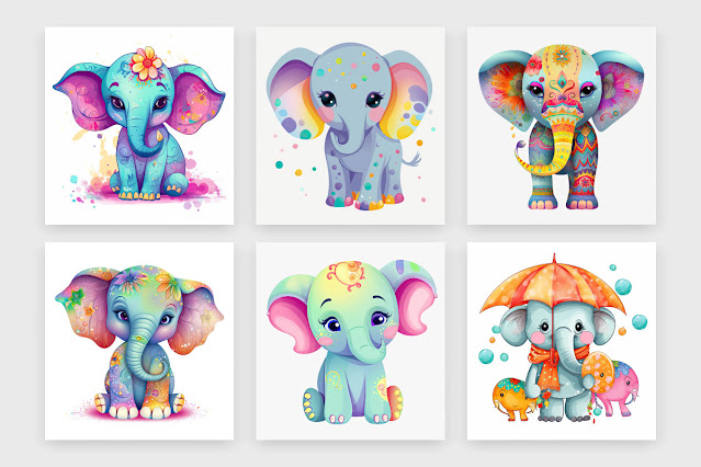 Cute elephant baby cartoon bundle design free download