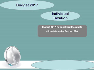 Budget 2017 Rationalized the rebate allowable under Section 87A