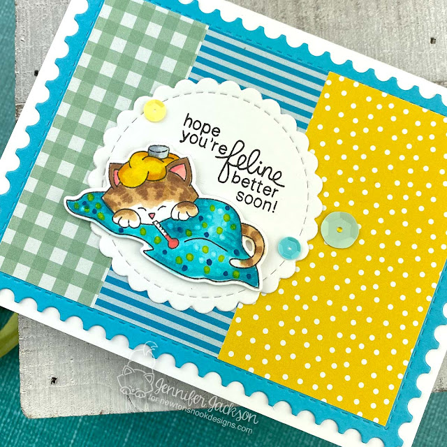 Get Well Kitty Cards by Jennifer Jackson | Newton's Sick Day Stamp Set, Framework Die Set, Circle Frames Die Set and Paper Pads by Newton's Nook Designs #newtonsnook #handmade