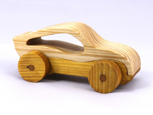 Handmade Wood Toy Car, Handmade and Finished With Clear and Amber Shellac, Sports Coupe From The Speedy Wheels Series