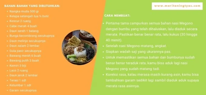 bahan dan cara pembuatan sego megono