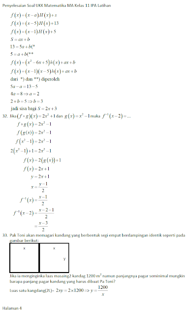 Penyelesaian Soal UKK Matematika MA Kelas 11 IPA Latihan