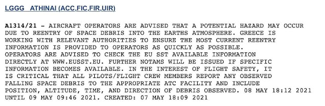 NOTAM εξέδωσε απόψε η Υπηρεσία Πολιτικής Αεροπορίας για τον Κινέζικο πύραυλο